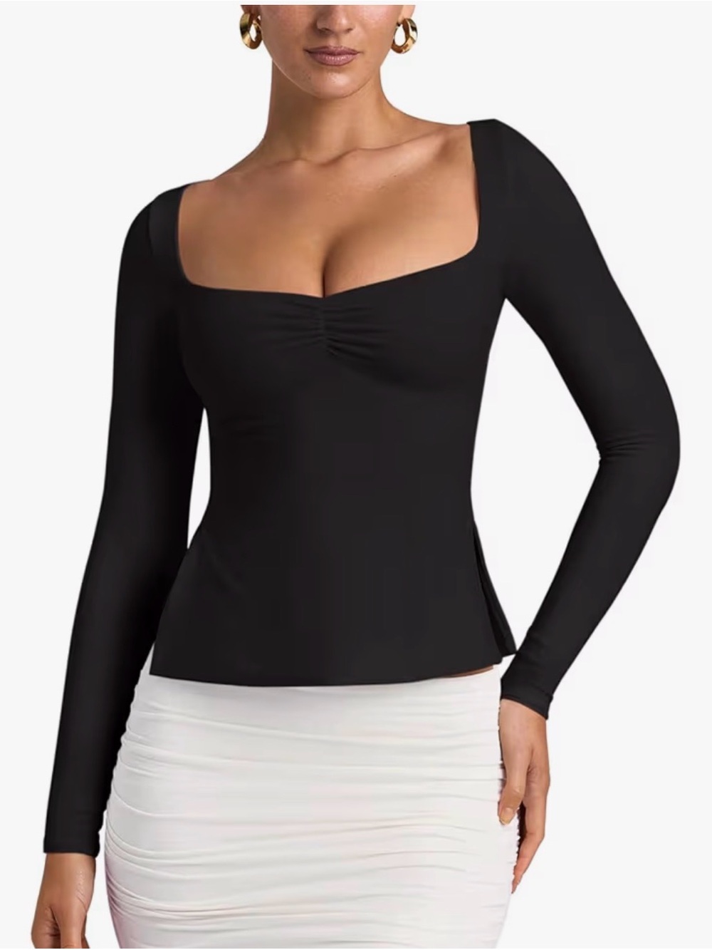 Black Long-Sleeve Square Neck Women’s Top